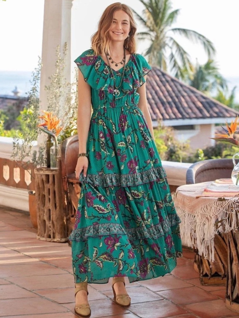 Sundance Londyn Maxi Dress Sz XL Green Floral